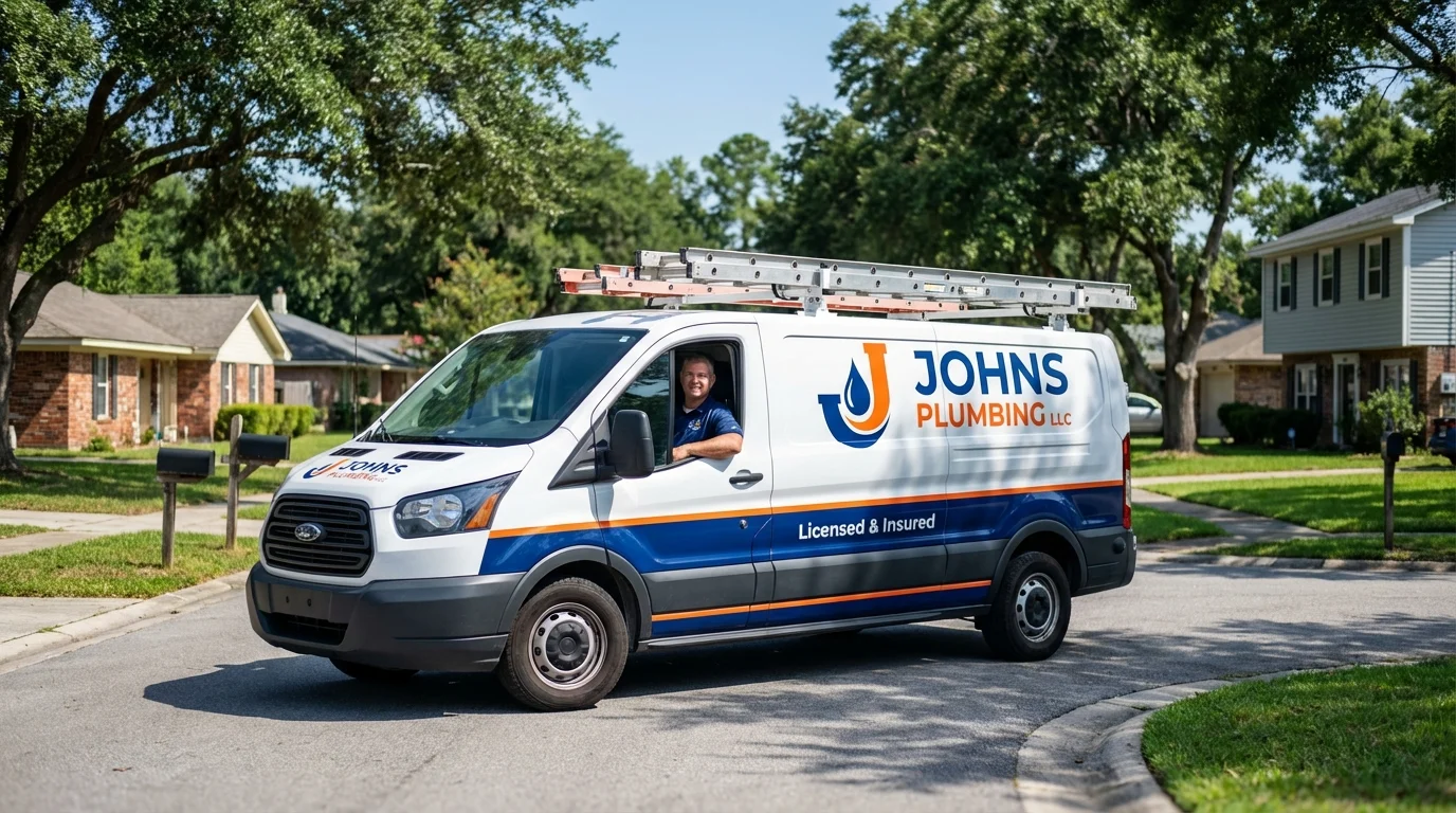 Johns Plumbing LLC service van in West Chatham, MA