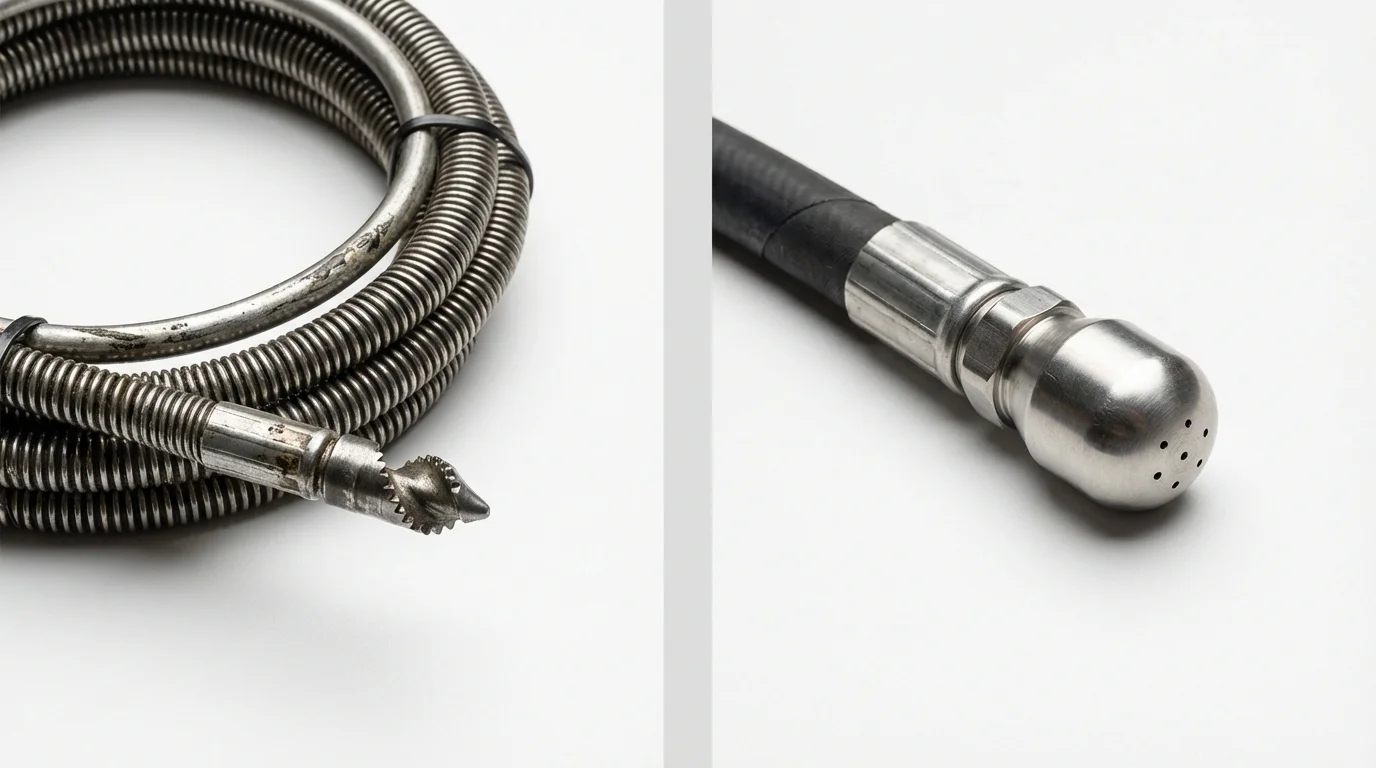 Drain snake cable and hydro jetting nozzle used for drain cleaning in West Chatham, MA