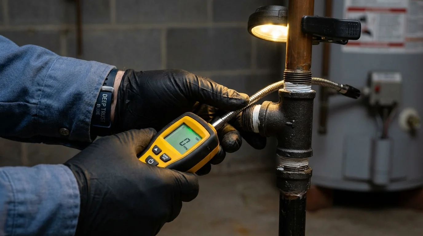Gas leak detection with electronic sniffer by Johns Plumbing LLC in West Chatham