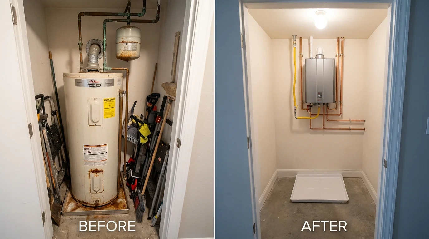 Tank water heater versus wall-mounted tankless unit comparison for West Chatham, MA homeowners