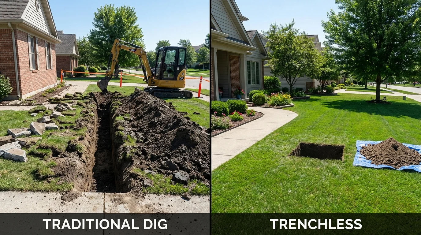 Trenchless sewer repair with minimal yard damage versus traditional excavation in West Chatham, MA